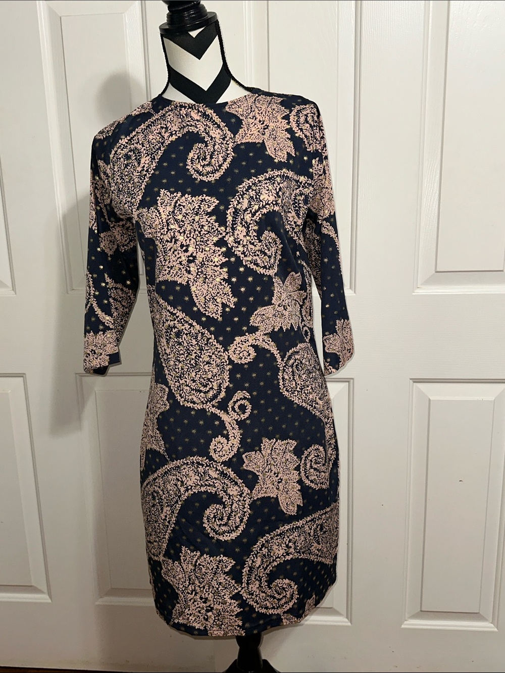 Tracy Negoshian Navy Dress with Pink Paisley Print